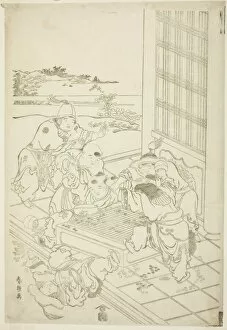 Argument Gallery: Chinese and Tartar Boys Quarreling over a Game of Go, Japan, c. 1790. Creator: Hokusai