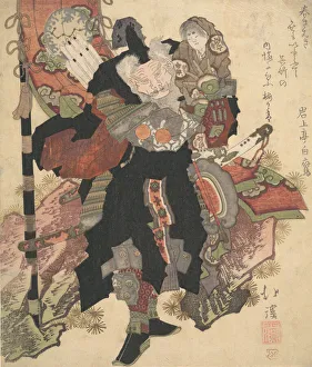 Kyosai Prints: Chinese Warrior Carrying a Child upon His Shoulders, ca. 1825. Creator: Totoya Hokkei