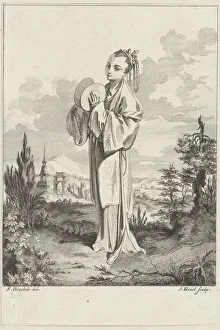 Elegant Collection: Chinoiserie with a woman holding cymbals, from Suite de Figures Chinoises...Tire du C... 1755-76