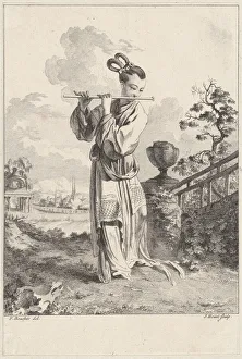 Flute Collection: Chinoiserie with a woman playing a flute, from Suite de Figures Chinoises...Tire du C... 1755-76
