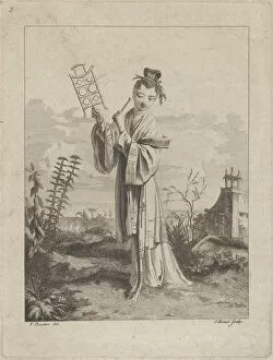 Chinoiserie with a woman playing a musical instrument, from Suite de Figures Chinoises...., 1755-76