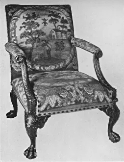Edward F Prints: Chippendale Mahogany Arm-Chair with Needlework Upholstery, mid 18th century, (1928)