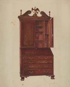 Chippendale Prints: Chippendale Secretary, c. 1939. Creator: Amos C. Brinton