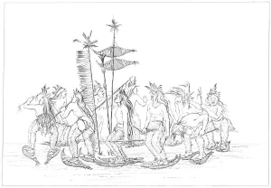 Chippewa Prints: Chippewa snowshoe dance, 1841. Artist: Myers and Co