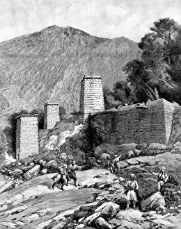 P Naumann Prints: The Chitral Expedition: the Fort at Chitral as seen from the river