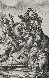 The chivalry represented by allegorical characters, 1553, (1877). Creator: Jules Jean Marie Joseph Huyot