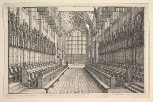 Choir Stall Prints: Choir and stalls in St Georges Chapel, Windsor, 1660. Creator: Wenceslaus Hollar