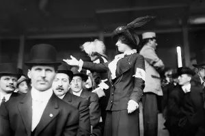 Fundraising Prints: Chorus girl raising money at TITANIC game, 1912. Creator: Bain News Service