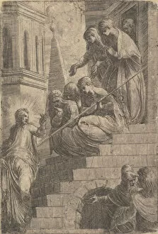 Advice Collection: Christ addressing a group of women seated and standing on steps, ca. 1541-44