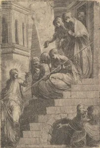 Addressing Prints: Christ addressing a group of women seated and standing on steps, ca. 1541-44