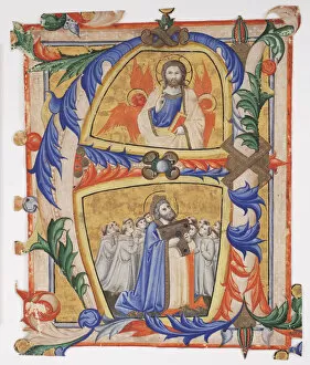 Medieval Illuminated Letter Gallery: Christ appearing to David and a group of Camaldolese monks, 1390-1410