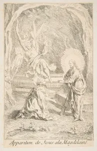 Jacques Gabriel Prints: Christ appearing to Mary Magdelen. n. d. Creators: Claude Gillot, Jacques Gabriel Huquier