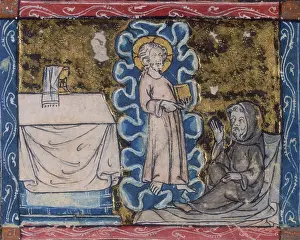 Floating Prints: Christ appears to a hermit, c1300-c1350. Creator: Unknown