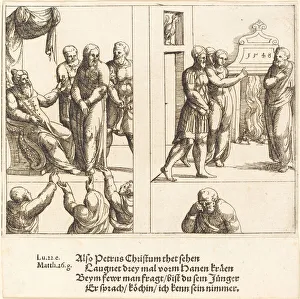 Christ before Caiaphas, and Peter Denying Christ, 1548. Creator: Augustin Hirschvogel