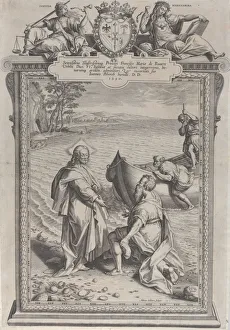 Andrew Collection: Christ calling Saint Andrew, who kneels before him on a beach, and Saint Peter