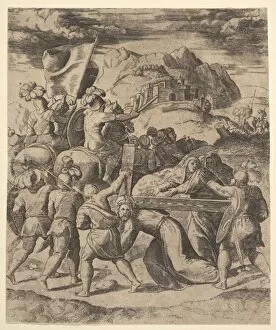 Master Of The Gallery: Christ carrying the cross surrounded by soldiers, several on horseback, 1530-60
