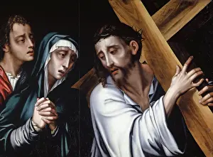 Crucified Prints: Christ Carrying the Cross with the Virgin and Saint John, 1570. Creator: Luis de Morales
