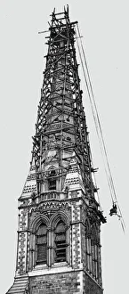 Hoist Prints: Christ Church Cathedral, New Zealand; Bishop Julius going up to lay the last brick