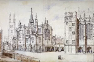 Christ Church Gallery: Christ Church, school hall and proposed new building, Christs Hospital, City of London, 1870
