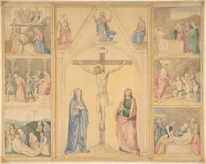 Eduard Jakob Von Steinle Prints: Christ on the Cross with Six Scenes from the Life of Christ, ca. 1850