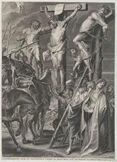Thief Prints: Christ on the cross between the two thieves, ca. 1631. Creator: Anon