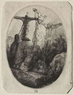 1606 1669 Prints: Christ Crucfied Between Two Thieves: An Oval Plate