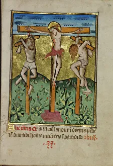 Illumination Painting Prints: Christ Crucified between the Two Thieves; Illustrated Vita Christi