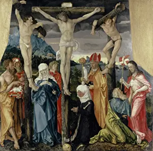 Crucified Prints: Christ Crucified with the Thieves, Saints, and a Female Donor, 1512. Creator: Hans Baldung