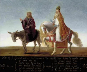 Christ on a donkey, the pope on horseback. Artist: Anonymous Christ on a donkey, the pope on horseback. Artist: Anonymous
