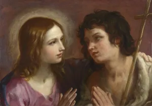 Guido 1575 1642 Prints: Christ embracing Saint John the Baptist, c. 1640. Artist: Reni, Guido (1575-1642)