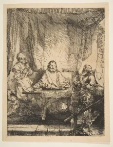 Christ at Emmaus: The Larger Plate, 1654. Creator: Rembrandt Harmensz van Rijn Christ at Emmaus: The Larger Plate, 1654. Creator: Rembrandt Harmensz van Rijn