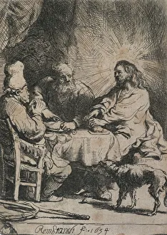Cleophas Prints: Christ at Emmaus: the smaller plate, 1634. Creator: Rembrandt Harmensz van Rijn