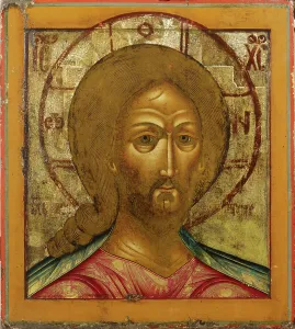 Mixed Media Prints: Christ-Fiery look, Russian icon, 1700-1799. Creator: Unknown