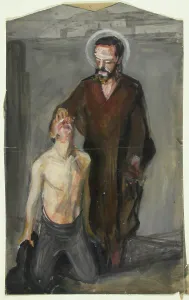 Visually Impaired Prints: Christ gives sight to the blind, sketch, c1910s. Creator: Verner Thome