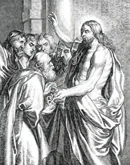 Beards Prints: Christ Giving the Keys to S. Peter - painted by Rubens, [1850]. Creator: Unknown