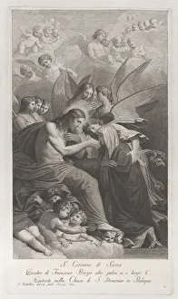 Holy Communion Prints: Christ giving the Sacred Host to the kneeling Saint Catherine of Siena... 1750-1812