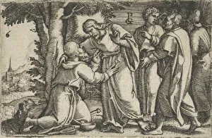 Curing Gallery: Christ Healing the Leper, from The Story of Christ, 1534-35. Creator: Georg Pencz