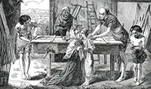 Woodworking Prints: Christ in the House of His Parents - painted by J. E. Millais, 1850. Creator: Unknown