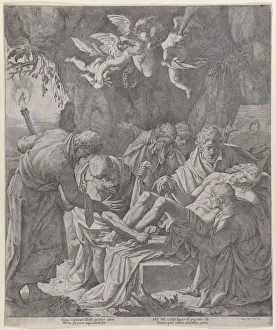 Sepulchral Prints: Christ being laid into the sepulcher as the Virgin stands weeping behind, 1600-30