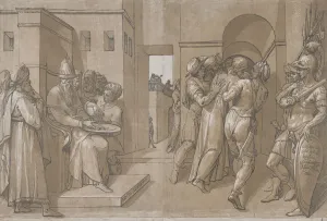 Andrea Andriano Prints: Christ is being led away, soldiers stand at the right (right side of sheet), 1585