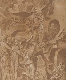 Brush And Brown Wash Collection: Christ in Limbo, ca. 1547-48. Creator: Luca Penni