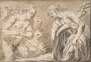 Brush And Brown Wash Collection: Christ in Limbo (Recto); Saint with Rosary (Verso), 17th century. Creator: Anon
