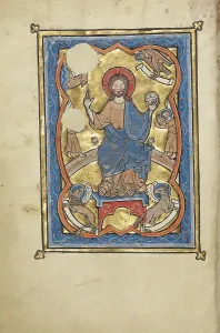 Christ in Majesty Surrounded by the Symbols of the Four Evangelists; Psalter, mid-1200s. Creator: Unknown
