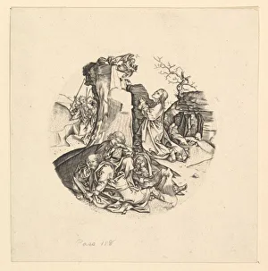Schongauer Martin Prints: Christ on the Mount of Olives (copy in roundel), ca. 1435-1491. Creator: Unknown