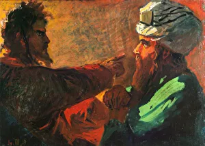 Nicodemus Prints: Christ and Nicodemus (Study), 1889. Artist: Ge, Nikolai Nikolayevich (1831-1894)