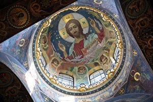 Saviour Of The World Gallery: Christ Pantocrator under the central dome of the Church of the Savior on Spilled Blood in St