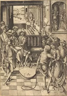 Court Case Collection: Christ before Pilate, c. 1480. Creator: Israhel van Meckenem