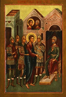 Images Dated 19th June 2013: Christ before Pilate, Early 20th cen.. Artist: Russian icon