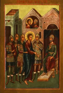 Images Dated 19th June 2013: Christ before Pilate, Early 20th cen.. Artist: Russian icon