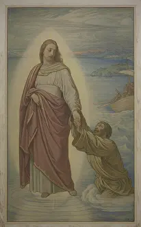 Apostle Prints: Christ rescuing the sinking Peter, 1860. Creator: Eduard von Steinle